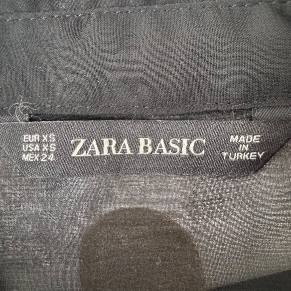 2/$30 Zara XS Basic Sheer Black & Brown Polka Dot Long Sleeve Button-Up Blouse - Picture 4 of 11